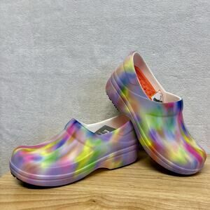 CROCS Neria Pro II Slip Resistant Nursing Work Clog White Multi Tie Dye Size 6